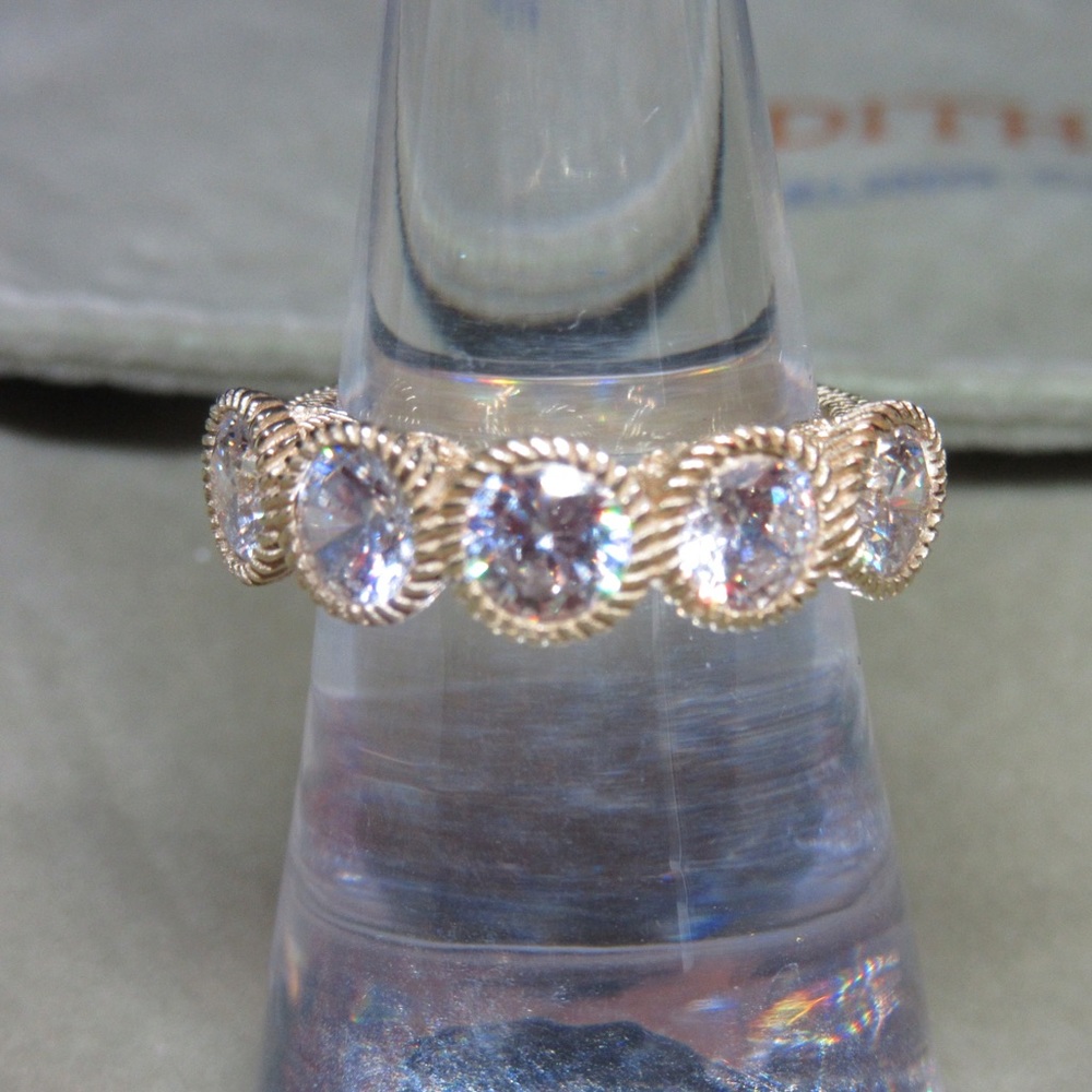 Judith Ripka Gold Ring with 5 CZ. Size 7